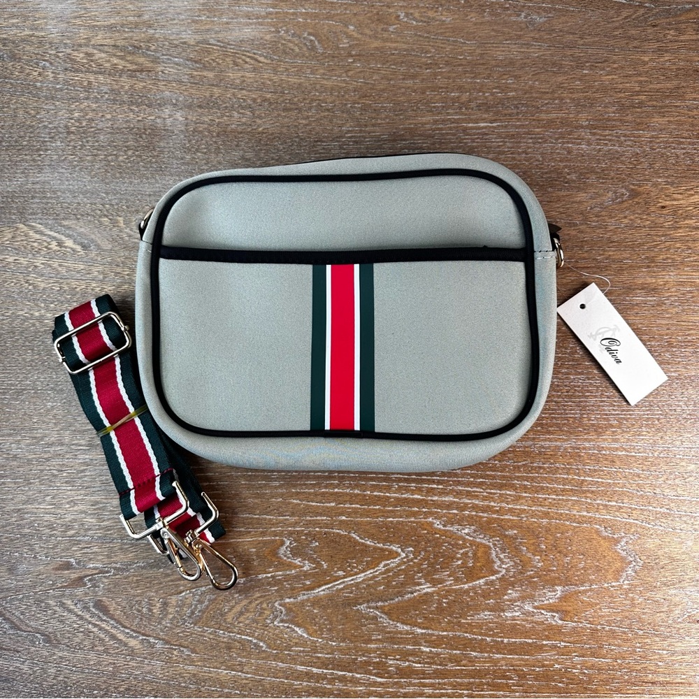 Odiva Sage Green Crossbody Bag with Striped Strap New with tag
